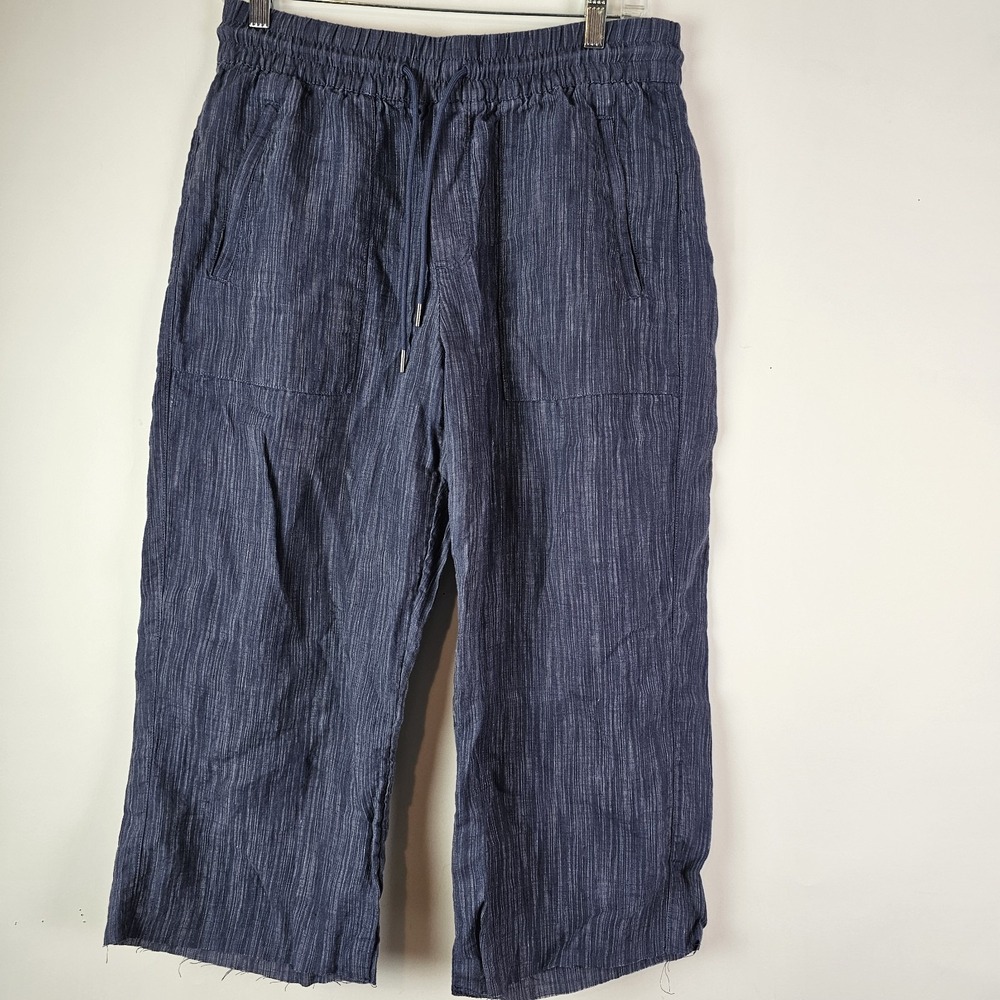 Athleta Women's Size S Retreat Linen Wide Leg Pant Blue 851038 (**Hem Cut Off)
